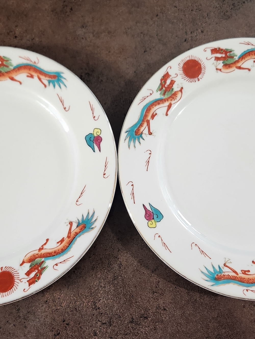 Vintage Red Dragon Hand-painted Chinese Restaurant Ware Dragon Set Of 2 Plates